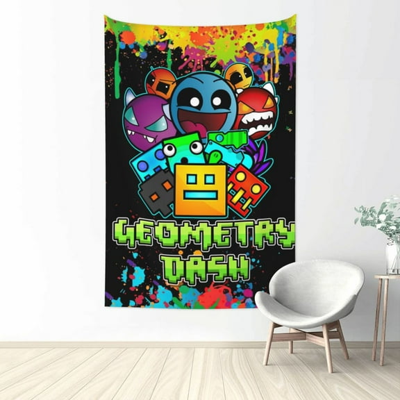 Geometry Dash Tapestry Wall Hanging Home Decoration Wall Blanket Dormitory Living Room Bedroom Backdrop Poster( 60x40inch)