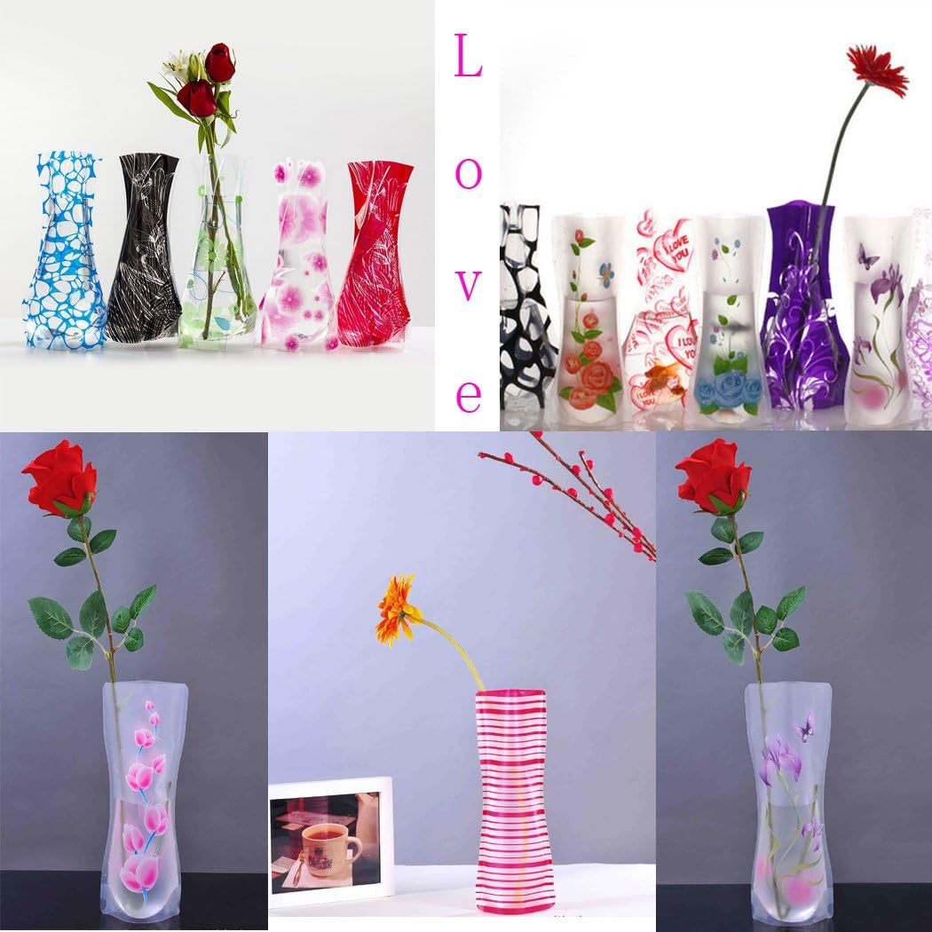Fymlhomi Plastic Foldable Flower Vase, 10 PCS Mix Styles Folding Vase