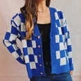 thumbnail image 4 of Cardigans for Women Checkered Knitted Sweater Casual Solid Long SLeeve Jacket Coats, 4 of 4