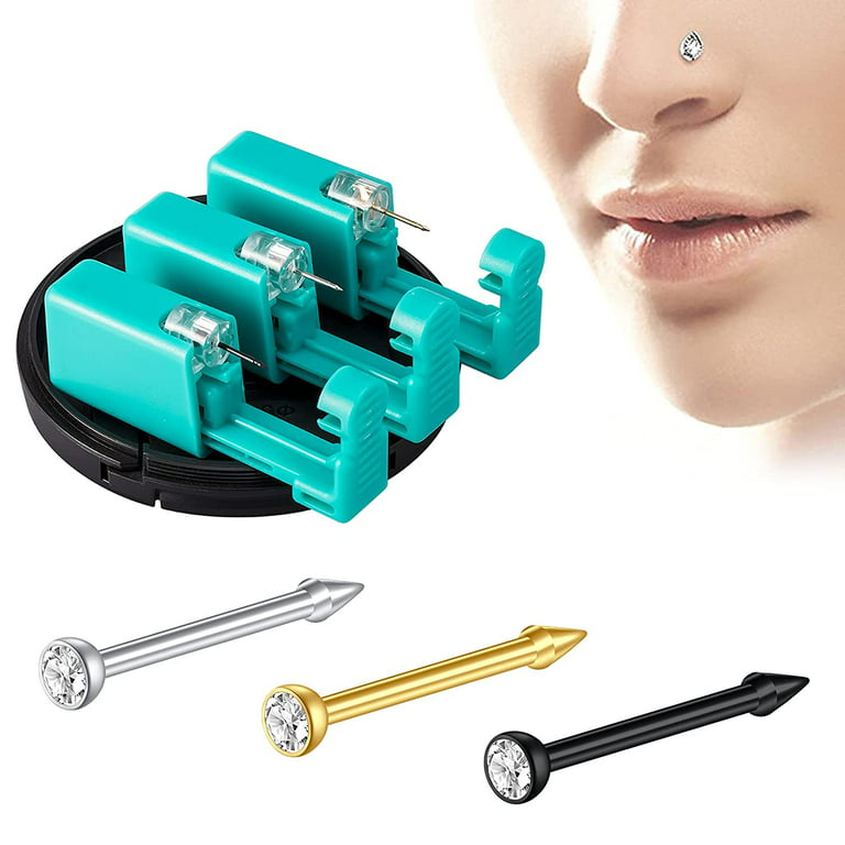Briana Williams Nose Piercing Kit,Disposable Self Nose Piercing Gun Silver  Gold Black Nose Piercing Kit with 316L Stainless Steel Nose Rings Nostril  Studs Nose Ring Piercing Kit 