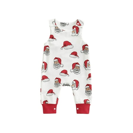 

jaweiwi Baby Boys Girls Christmas Jumpsuit Sleeveless Crew Neck Santa Claus Print Romper for Party Size 0 6 9 12 18 M