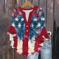 thumbnail image 2 of Youyipin womens tops 3/4 Sleeve Casual American Flag 4Th of July Henley Notched V Neck T Shirts Loose Fit graphic tees for women, 2 of 5
