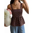 thumbnail image 3 of Women Polka Dot Sleeveless Tank Top Square Neck Back Tie A Line Peplum Casual Summer Blouse Coffee Brown XL, 3 of 8