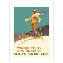 Winter Sports in the Dunes - South Shore Line - Chicago Lake Shore & South Bend Railroad - Vintage Travel Poster by Oscar Rabe Hanson c.1925 - Bamboo Fine Art 290gsm Paper Print (Unframed) 18x24in