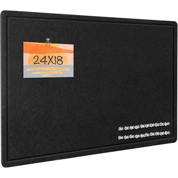 Bulletin Board, 24 x 18 inches Decorative Felt Pin Board, Cork Board Alternative for Wall, Foldable Photo Board Self-Adhesive Vision Board Mood Board with 20 Pushpins - Black