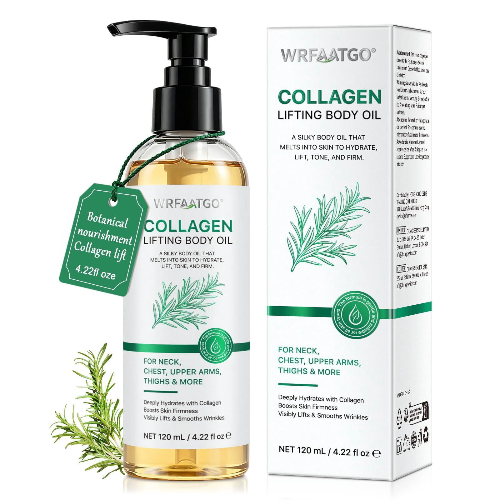 WRFAATGO Collagen Body Oil, Hydrating & Nourishing Body Oil with Vitamin E, Lightweight Non-Greasy Formula, 120mL