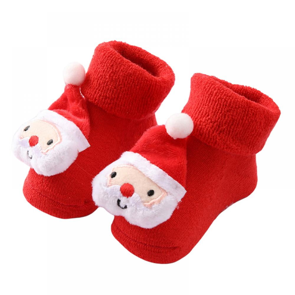 Baby Christmas Socks Novelty Xmas Santa Socks Booties Red Infant Baby 0-12M 