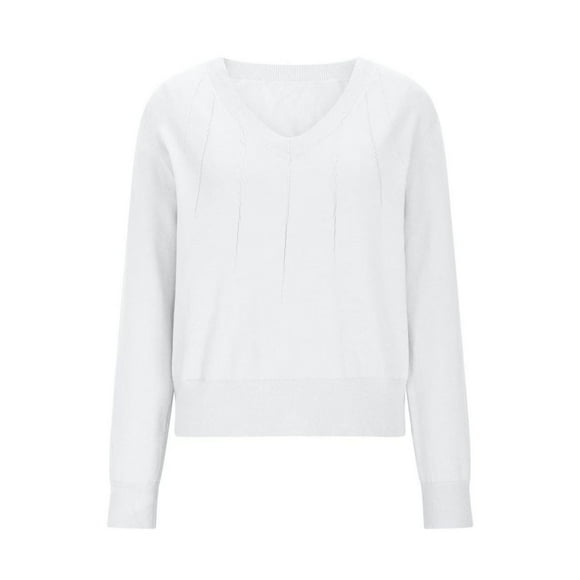 Lmnyox V Neck Sweaters for Women Fashion Long Sleeve Solid Knitted Shirts Casual Dressy Fall Sweater Tops