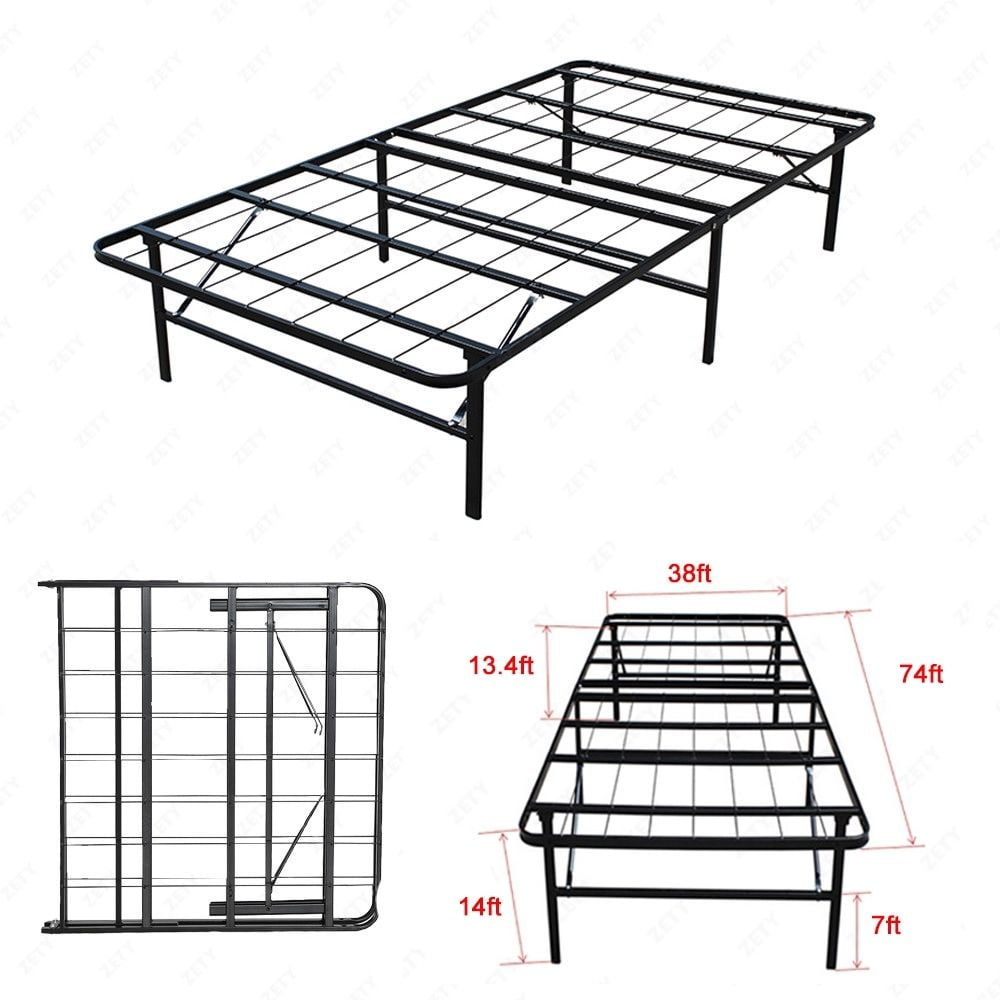 Bedroom Folding Metal Bed Twin Size Frame BiFold Platform Mattress