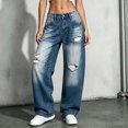 thumbnail image 2 of Atkumj Womens Ripped Jeans Fashion Baggy Button-Zip Fly Low Waisted Jeans Vintage Wash Long Length Jeans Wide Leg Women with Pockets S, 2 of 6