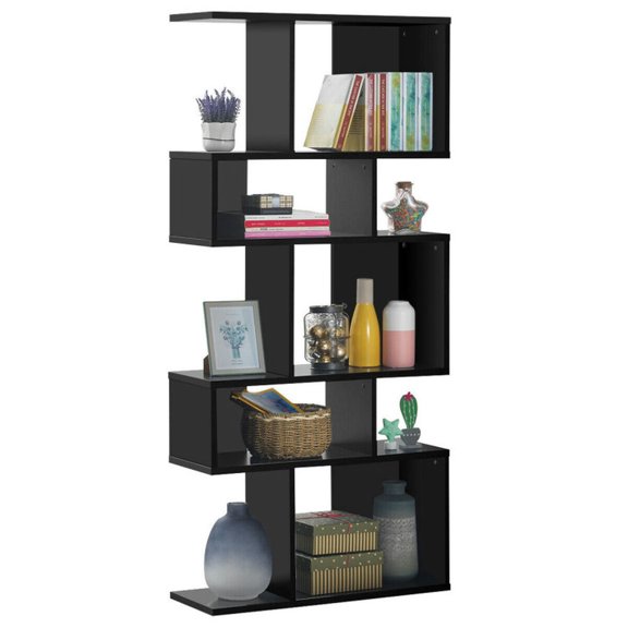 Spaco 5 Cubes Ladder Shelf Corner Bookshelf Display Rack Bookcase-Black, Tall Bookshelf, Shelves for Living Room, Home Office, Bedroom, Balcony