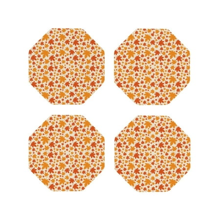 

Vsdgher Autumn Red and Orange Maple Leaves Leather Coasters for Drinks Durable Drink Coasters 4 Set for Tabletop Protection Luxurious Home Décor and Housewarming Gift-Octagon