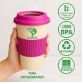 thumbnail image 3 of Domore set 4 vasos cafeteros 500 ml rosa fibra de bambú reutilizables con tapa, 3 of 5