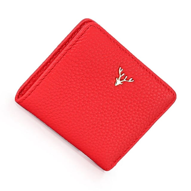 Cartera corta Sonducket para mujer monedero con ciervos de Navidad cuero con cremallera rojo