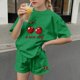 thumbnail image 5 of Conjuntos de blusas y camisas de cuello redondo y manga corta para niños, conjunto de dos piezas de top y pantalones cortos de manga corta con cuello redondo y manga corta para niños, top de poliéster, 5 of 6