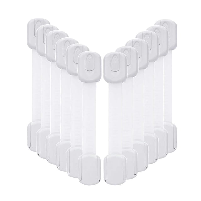 12 Pack Baby Cabinet Strap Locks - Child Safety Kit - Adhesive Drawer Oven Fridge Locks - Adjustable Toilet Seat - Fridge Latches - No Drilling.