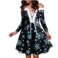 thumbnail image 4 of Vestido informal de mujer con estampado navideño de manga larga y hombros descubiertos a la rodilla para minivestido de fiesta Pompotops hdfakjf8909, 4 of 5