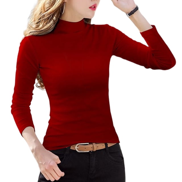 Camiseta y cómoda de algodón con medio cuello, ropa interior de manga larga, jersey que combina con todo, abrigo elástico, delicado y Prendas para la parte del cuerpo Vino rojo Vino tinto L Guardurnaity AP013430-07