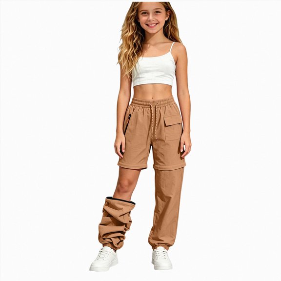 7-8 Years Toddler Girls Hiking Zip Off Pants Shorts Lightweight For Camping Sweatpants With Pockets Casual Sweatpants Parachute Joggers Pants Brown Cargo Pants
