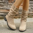 thumbnail image 3 of Mid Calf Boots for Women Slouch Casual Suede Round Toe Buckle Chunky Heel Winter Fall Platform Boots, 3 of 7