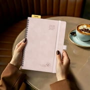 POPRUN Planner 2026-2027, Weekly and Monthly Academic Planner Calendar Notebook, Jul.26-Jun.27, 6.5 x 8.5, Inner Pocket, Monthly Tabs, Spiral Leather Cover - Brown