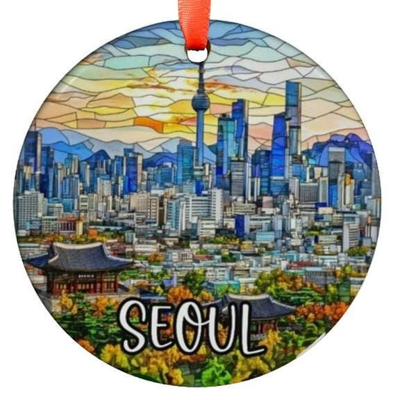Custom Seoul Korea Ornament |Faux |Unique Souvenir |Vacation Travel Gift | Holiday Anniversary |Christmas Decor, Holiday Keepsake, Xmas Tree Hanging Decoration, Seasonal Gift Idea,