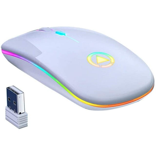 Computer Mouse, 2.4G Wireless Rechargeable Bluetooth 3.0/5.0 Mute Gaming Mouse for Computer White One Size