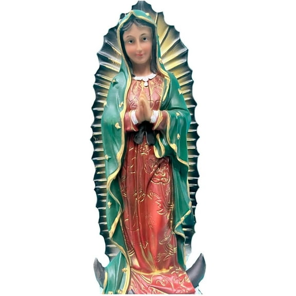 Luciana Series 12" Our Lady of Guadalupe Statue with Wooden Base Figurine – Religious Devotional Home Decor