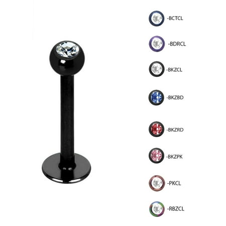 Rings Monroe Gem Body Jewelry - Lex & Lu Titanium Labret Tragus Lip Ring Monroe w/Gem Ball 16&14 Gauge