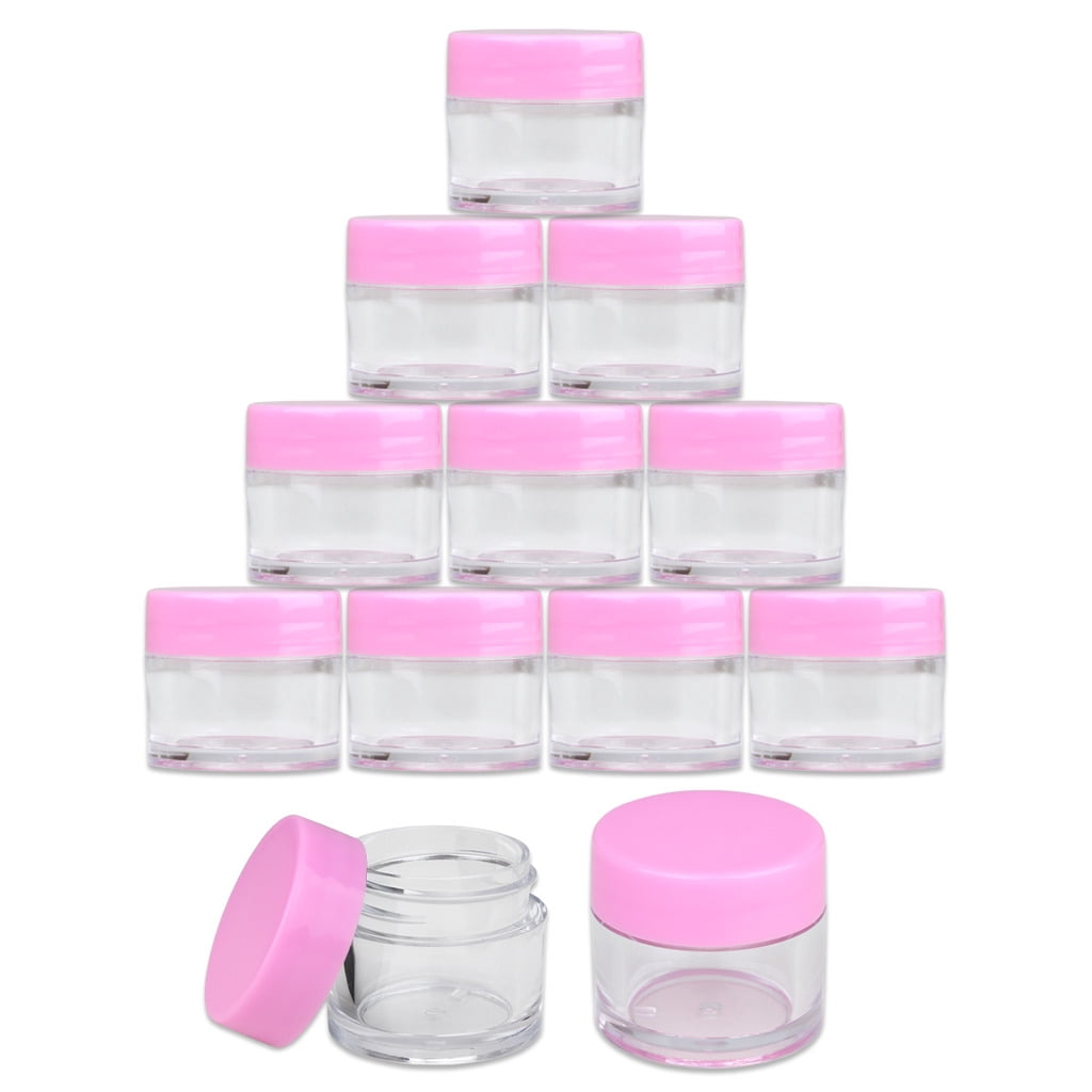 Beauticom 60 Pieces Thick High Quality 7 Gram 7 ml Round Acrylic Leak Proof Cosmetic Sample Travel Jars (Pink Lid)