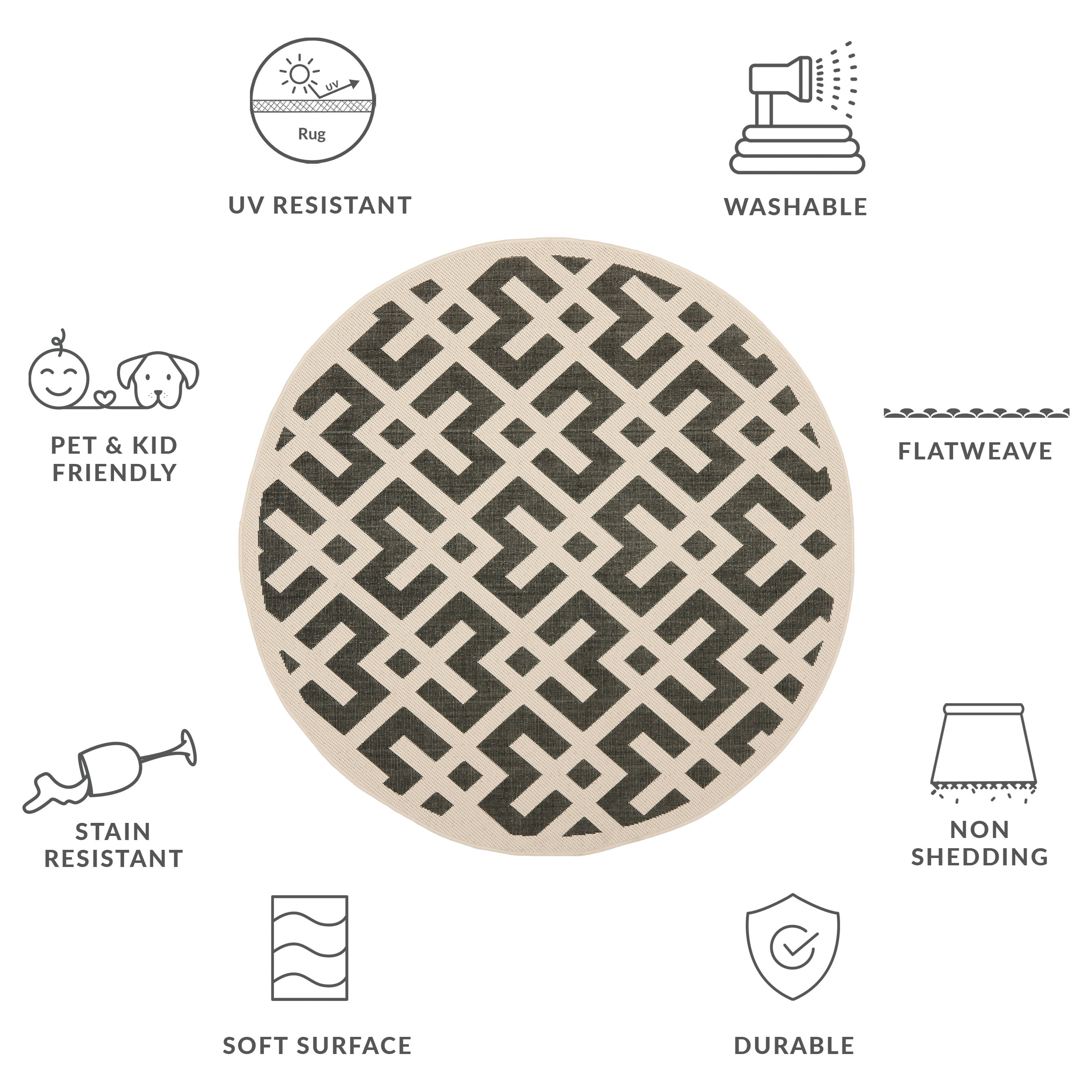 Safavieh Courtyard Alvin Geometric Indoor/Outdoor Area Rug, Black/Beige, 7'10" x 7'10" Round