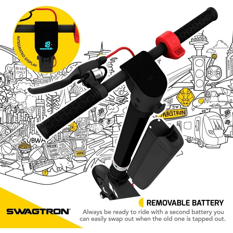 Swagtron Swagger 7T Transport Electric Scooter for Adults 350W Motor 18 MPH 18.9 Miles Extended Range Maintenance Free 10 In. Tires IP54 2021
