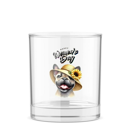 Happy Women's Day French Bulldog Sunflower Vintage Proud Mom 11oz Whiskey Glass Mug Dog Lover Gifts Whiskey Cocktail Glasses Cup - 02030