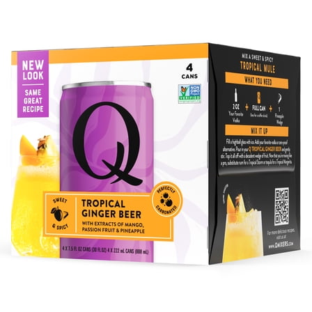 Q Mixers Tropical Ginger Beer, Premium Cocktail Mixer with Real Ingredients, 7.5 fl oz (Pack of 4)