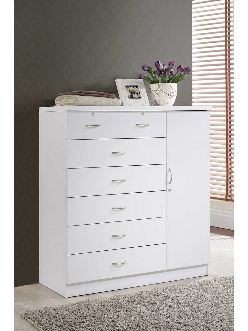 Hodedah 7-Drawer Dresser with Side Cabinet equipped with 3-Shelves