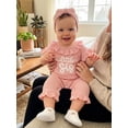 thumbnail image 6 of BemeyourBBs Newborn Baby Girls Little Sister Outfit Waffle Knit Ruffle Romper Little Sis Letter Embroidery Short Sleeve Infant Bodysuit Jumpsuit Headband Cute Baby Girl Summer Clothes, 6 of 9