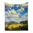 thumbnail image 1 of Italian Soft Flannel Fleece Blanket, Old Italian Village Scenery with Meadows and Clouds Mediterranean Rural Print, Cozy Plush for Indoor and Outdoor Use, 50" x 60", Green Blue White, by Ambesonne, 1 of 6
