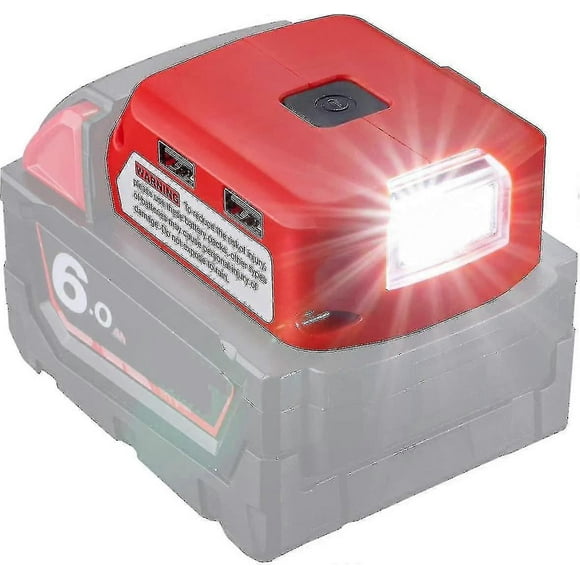 Battery Adapter For Milwaukee 18v Battery, Dc Port And Led Work Light And Dual Usb Charger, Power Supply Compatible With Milwaukee 49-24-2371 M18