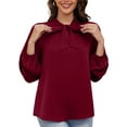 thumbnail image 5 of Asklazy Womens Dressy Chiffon Blouse Business Work Casual Tie Neck Shirt Tops,US Size,L,Wine Red, 5 of 13