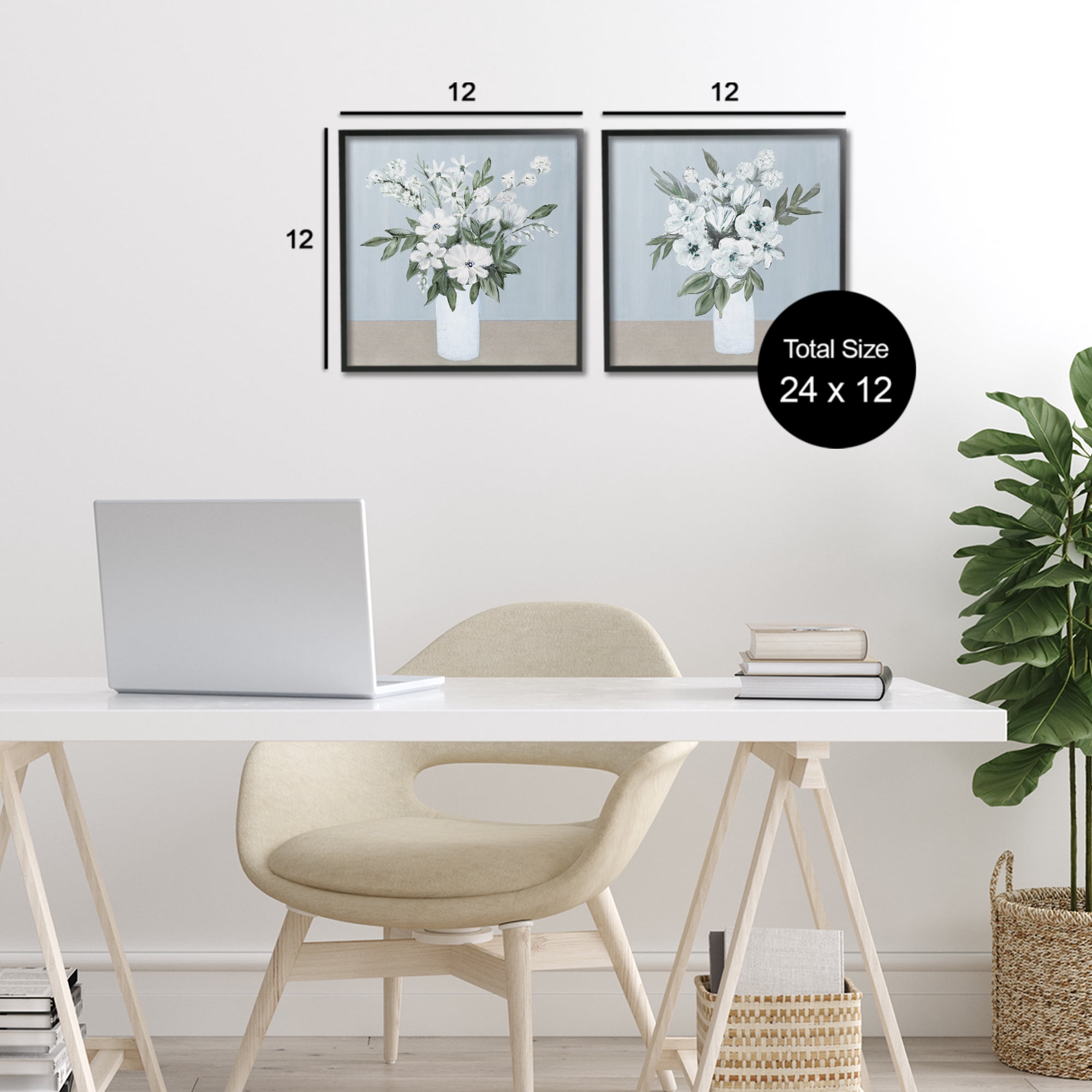 Stupell Industries Mixed White Blossoms 2 Piece Black Framed Giclee Art Set, design by Marilyn Dunlap