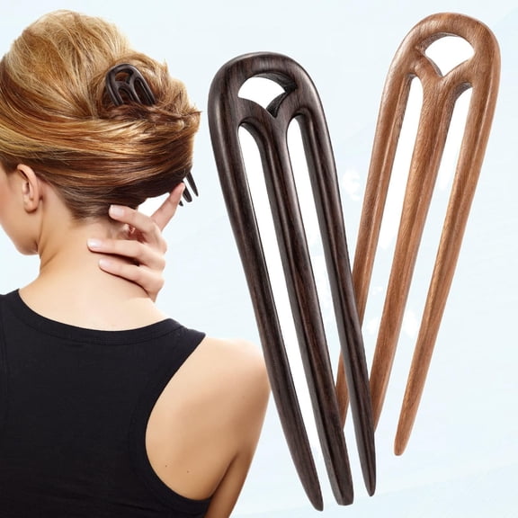 2PCS Wooden 3-Prong Hair Forks, Handmade Carved Ebony Sandalwood Retro Hair Sticks French Hair Chopsticks Hair Pins, Updo Hair Clips Chignon Claws Hair Barrettes Hair Bun Holder Hair Accessory
