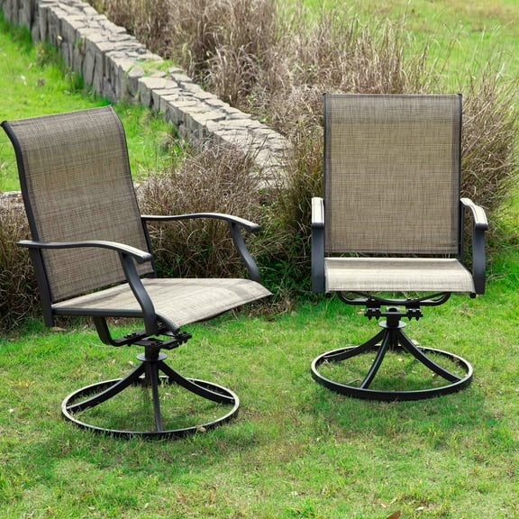 Nuu Garden Outdoor 2-Piece Patio Swivel Chair Set, Textilene Fabric, Iron Frame