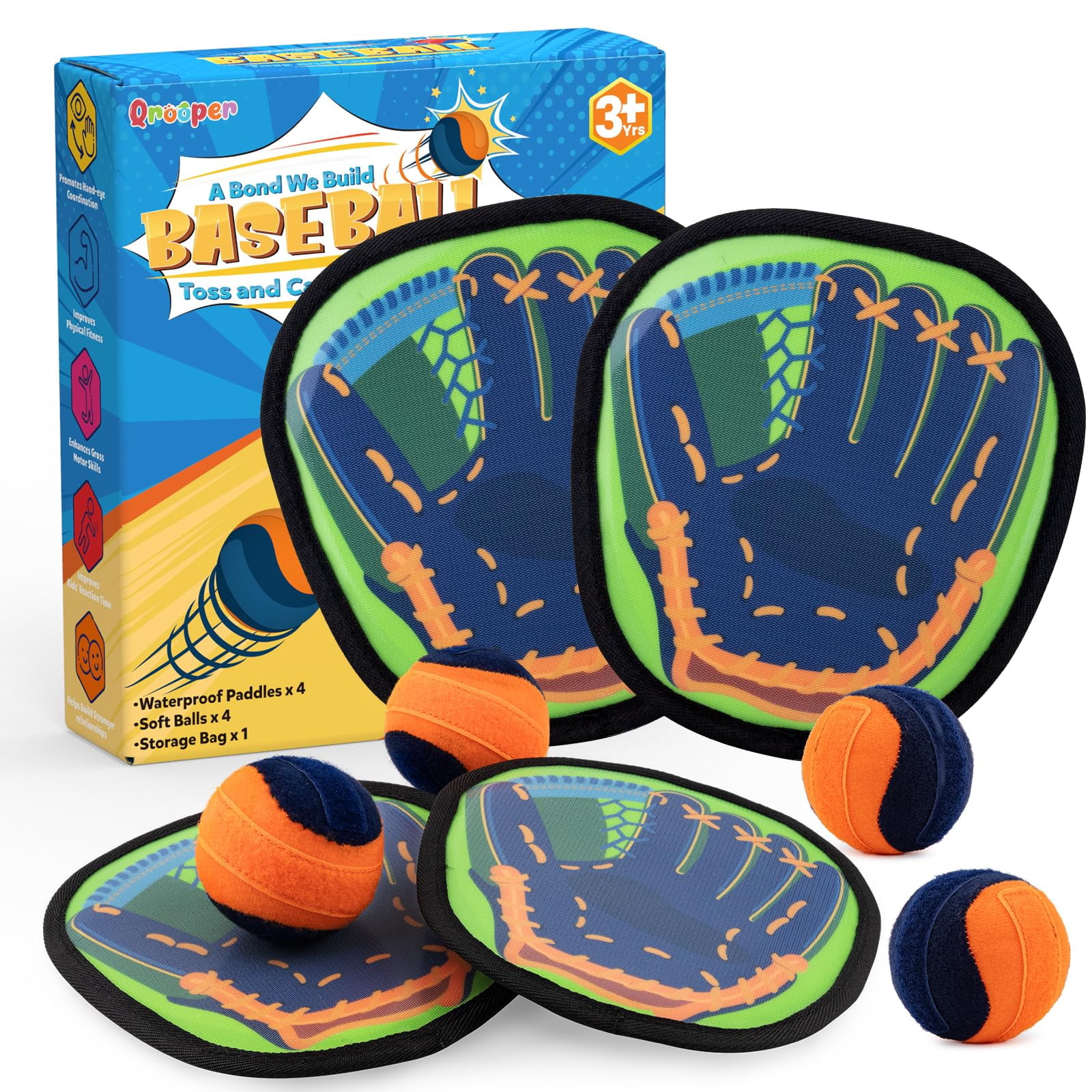 Juego De Pelota Con Velcro Para Niños - 4 Raquetas Y 4 Pelotas Para Lanzar Y Atrapar En Playa, Piscina O Jardín