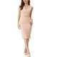 thumbnail image 2 of Vestido de tubo sin mangas con cuello en V para mujeres Inspire Chic, vestido de lápiz con cinturón para el trabajo, color albaricoque, talla XL, 2 of 6