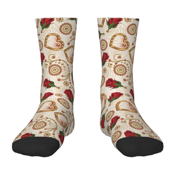 Fuzoiu Valentine'S Day Rose Print Kids Socks For Boys Girls,Grip Crew Socks with Non Slip,Lightweight Stretch Crew Socks,Toddlers Crew Boot Socks