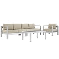 thumbnail image 2 of Modway Shore 4 Piece Outdoor Patio Aluminum Sectional Sofa Set in Silver Beige, 2 of 6