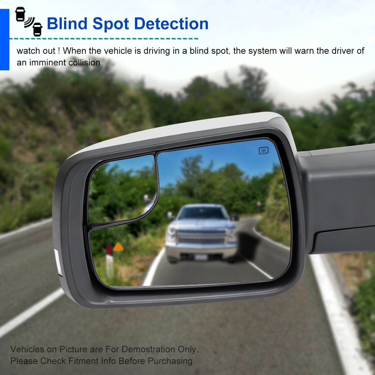 Spec-D Tuning Chrome Power Fold Heated + Puddle + Blind Spot Monitor Left Driver Side Mirror Compatible with 2019-2024 Ram 1500, Left + Right Pair