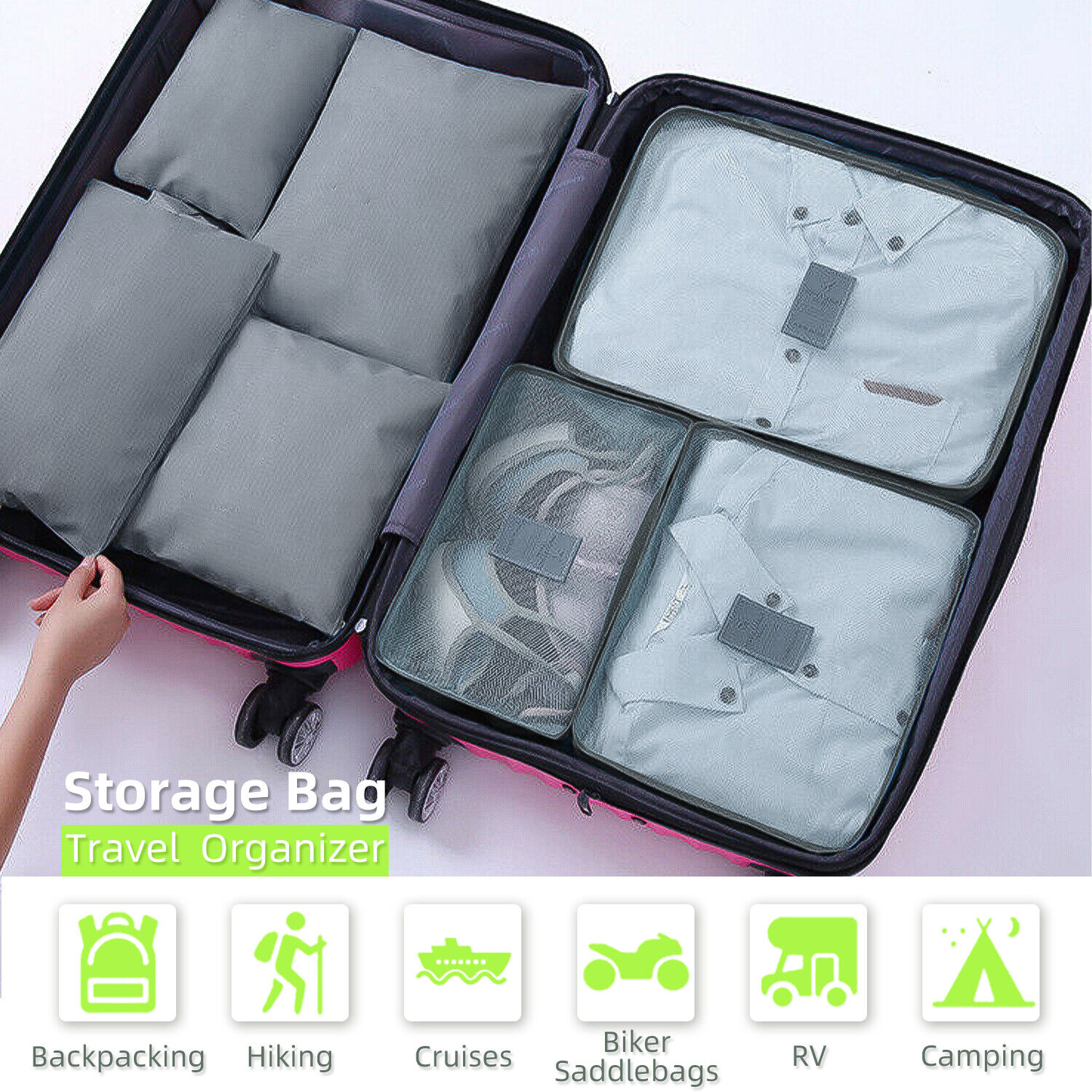 6pcs blue travel storage bag Clothes Storage Bags Portable Luggage