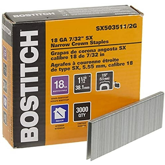 BOSTITCH SX50351-1/2G 1-1/2-Inch by 18 Gauge by 7/32-Inch Crown Finish Staple 3,000 per Box