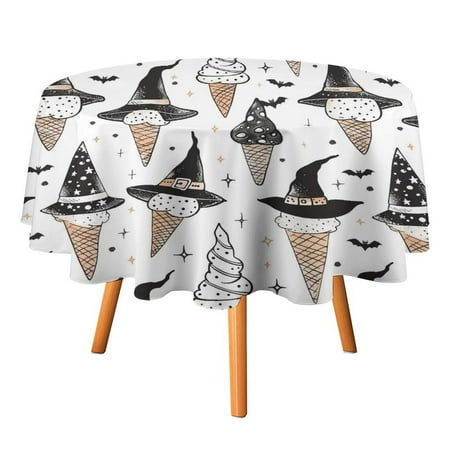 

JINGDS Playful Mini Witch Hats Ice Cream-108 Round Table Cloth Halloween Tablecloth Thanksgiving Day Table Cloth Round Cover Circle Tablecloth for Halloween Thanksgiving Fall Party